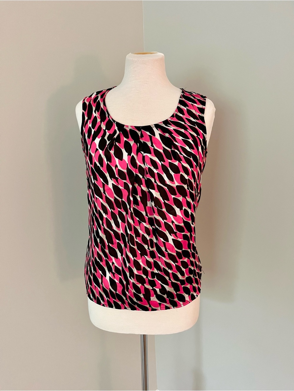 Kasper Pink and Black Printed Sleeveless Draped Top, S